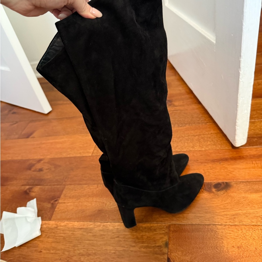 Gorgeous Real Genuine Suede Black Women's Slouchy Heeled Boots